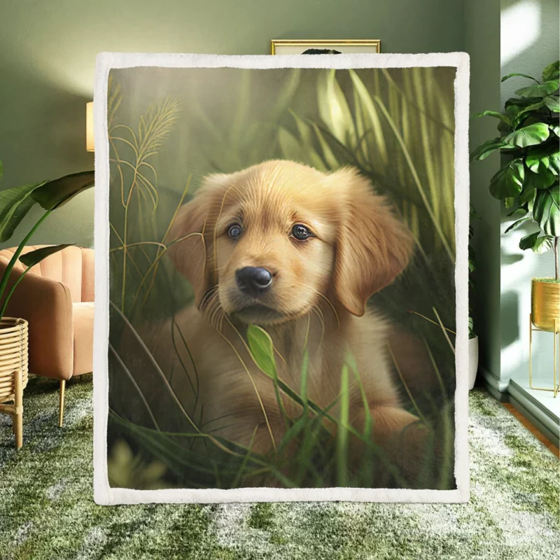 Golden Retriever Puppy in Grass Sherpa Fleece Blanket