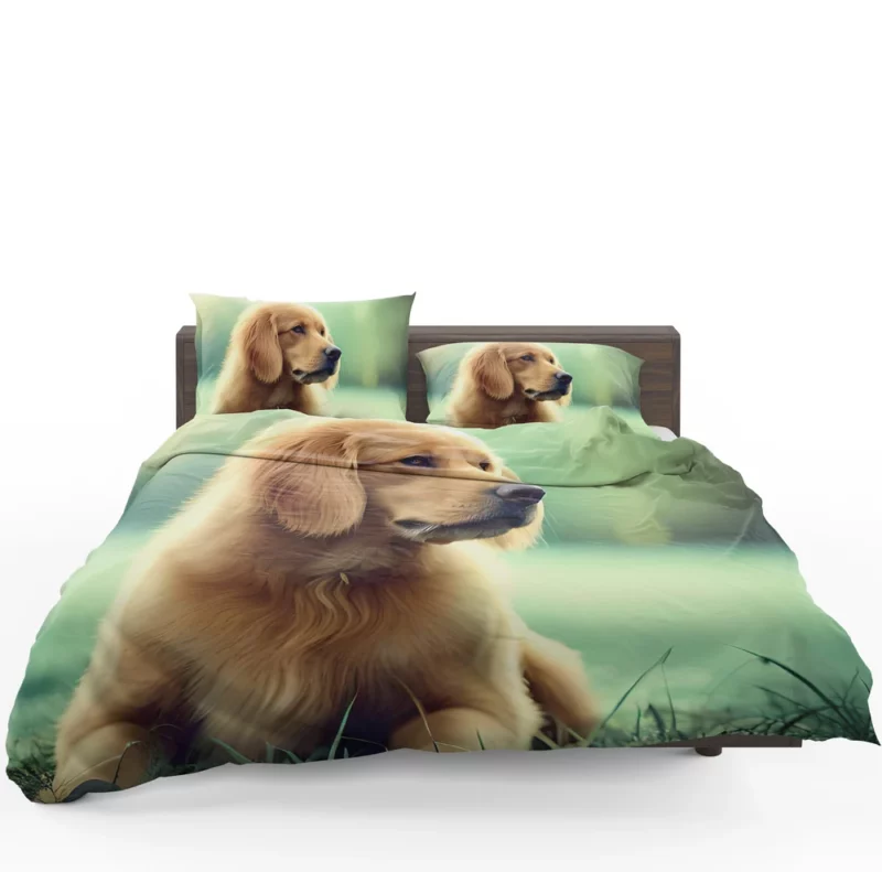 Golden Retriever Sitting in Grass Bedding Set 1