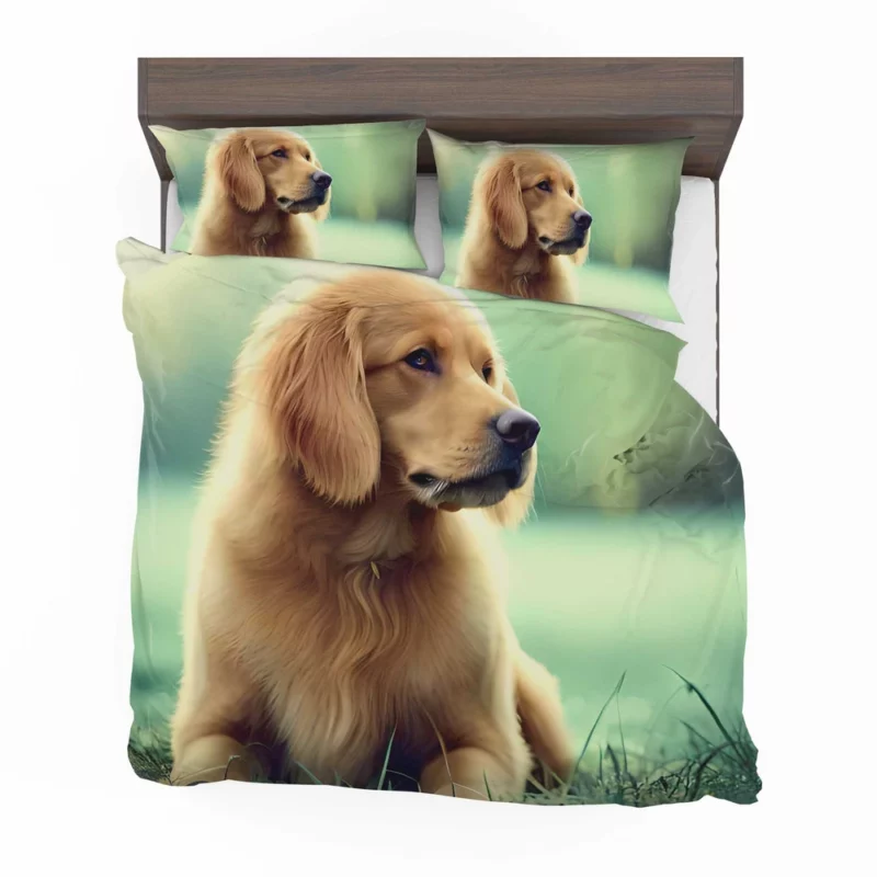 Golden Retriever Sitting in Grass Bedding Set 2