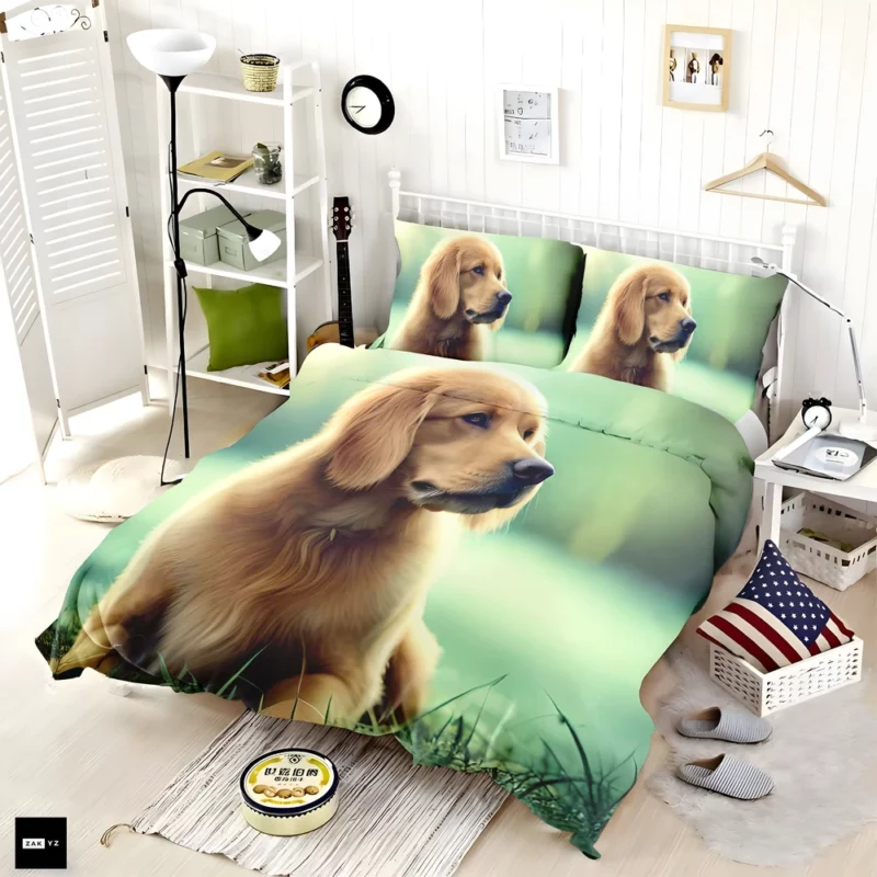 Golden Retriever Sitting in Grass Bedding Set