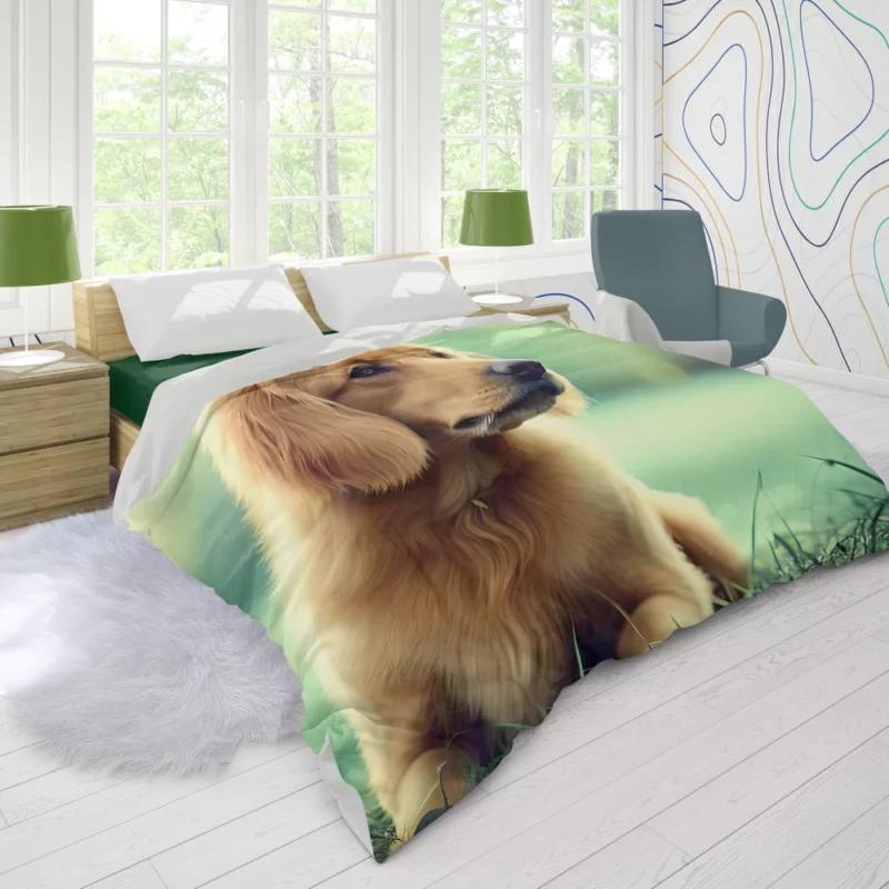 Golden Retriever Sitting in Grass Duvet Cover