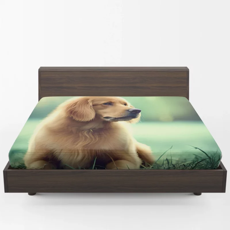 Golden Retriever Sitting in Grass Fitted Sheet 1