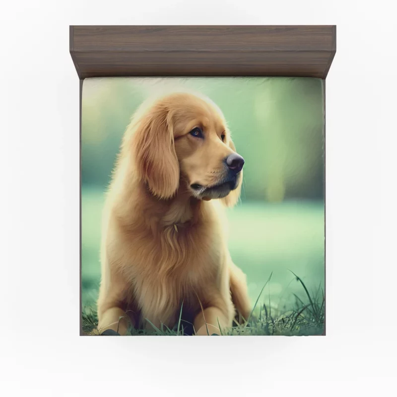 Golden Retriever Sitting in Grass Fitted Sheet