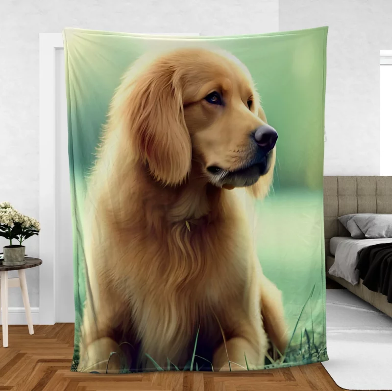 Golden Retriever Sitting in Grass Fleece Blanket