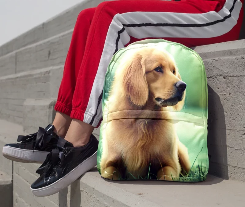 Golden Retriever Sitting in Grass Minimalist Backpack 1