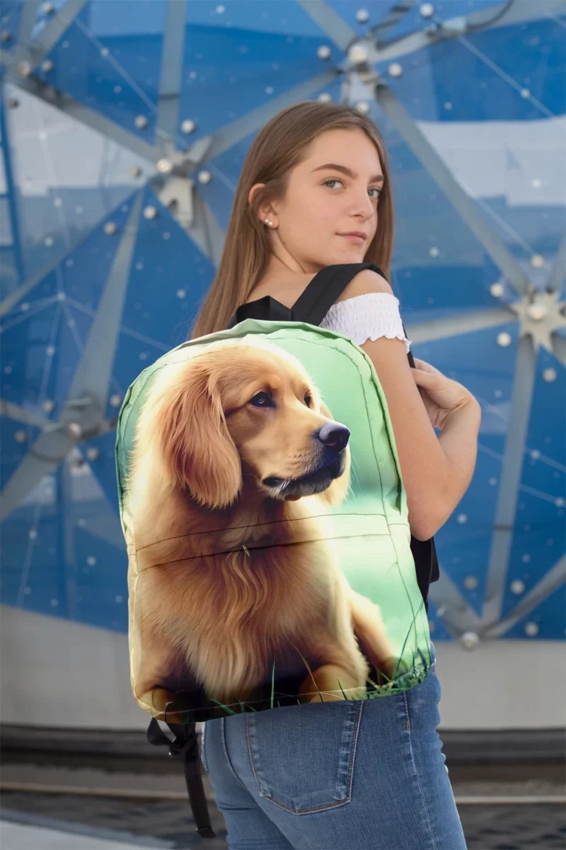 Golden Retriever Sitting in Grass Minimalist Backpack 2