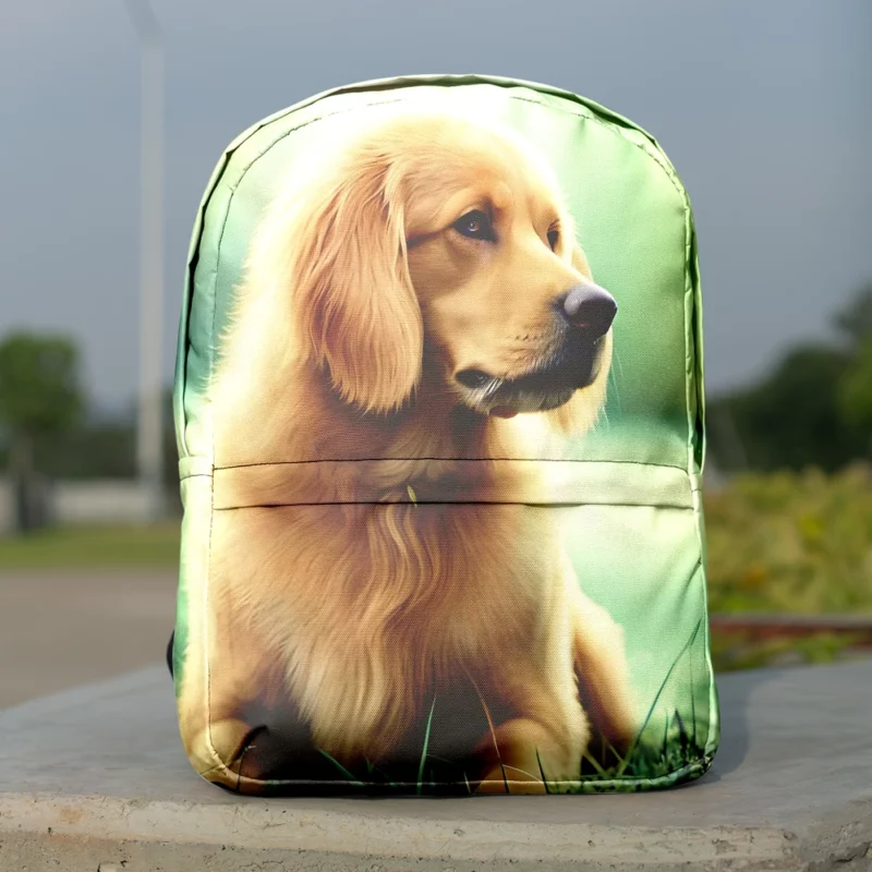 Golden Retriever Sitting in Grass Minimalist Backpack