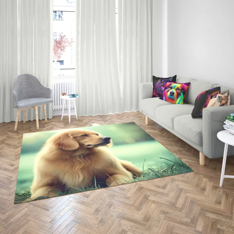 Golden Retriever Sitting in Grass Rug 2