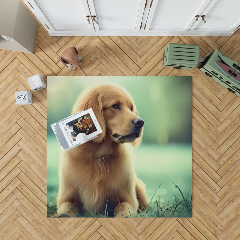 Golden Retriever Sitting in Grass Rug