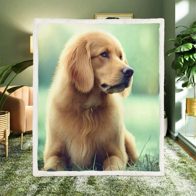 Golden Retriever Sitting in Grass Sherpa Fleece Blanket