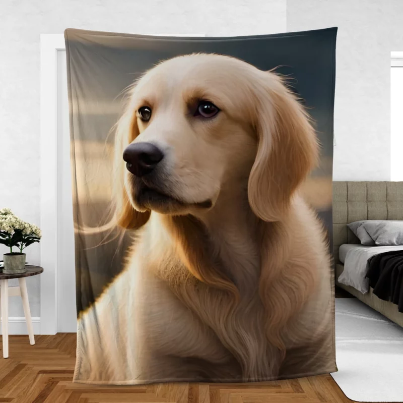 Golden Retriever Under Cloudy Sky Fleece Blanket