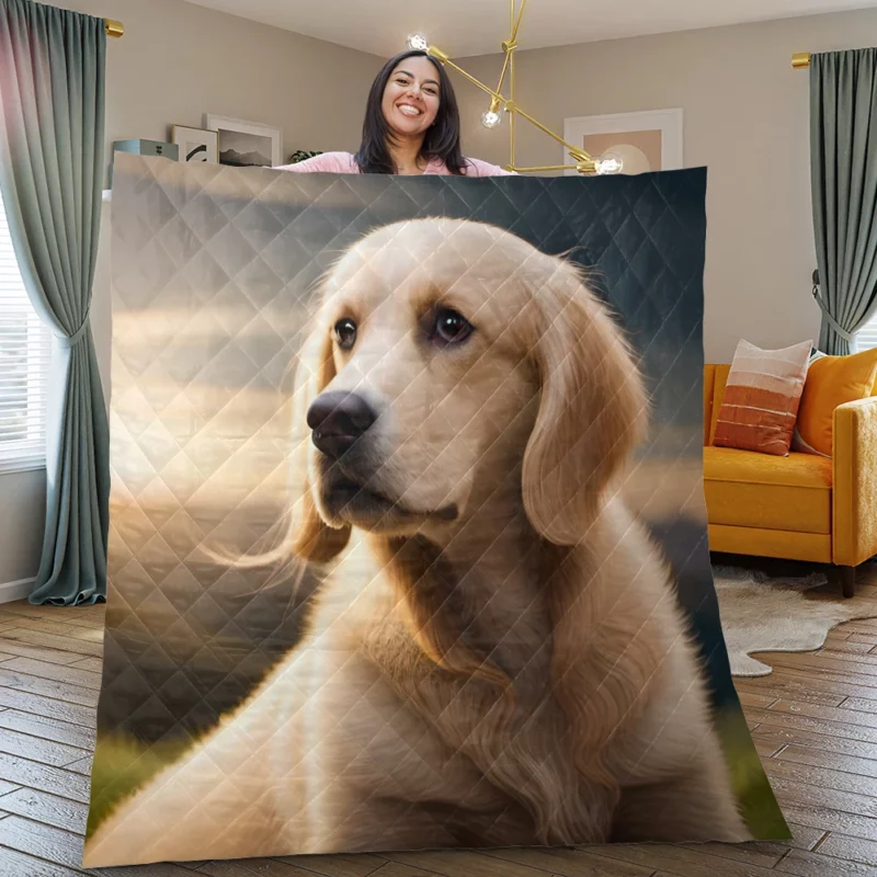 Golden Retriever Under Cloudy Sky Quilt Blanket