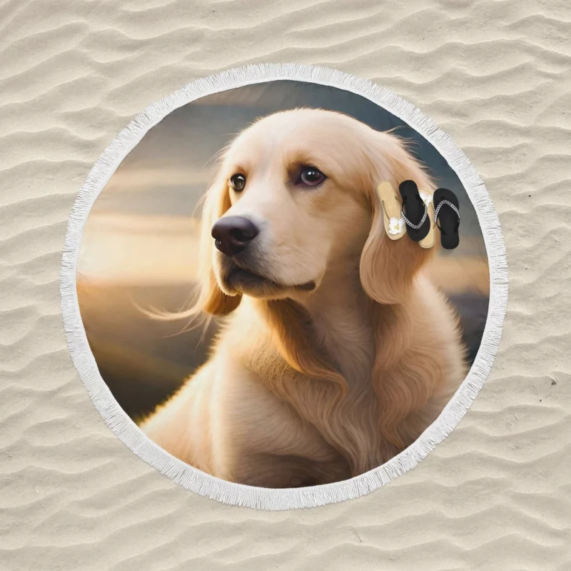 Golden Retriever Under Cloudy Sky Round Beach Towel