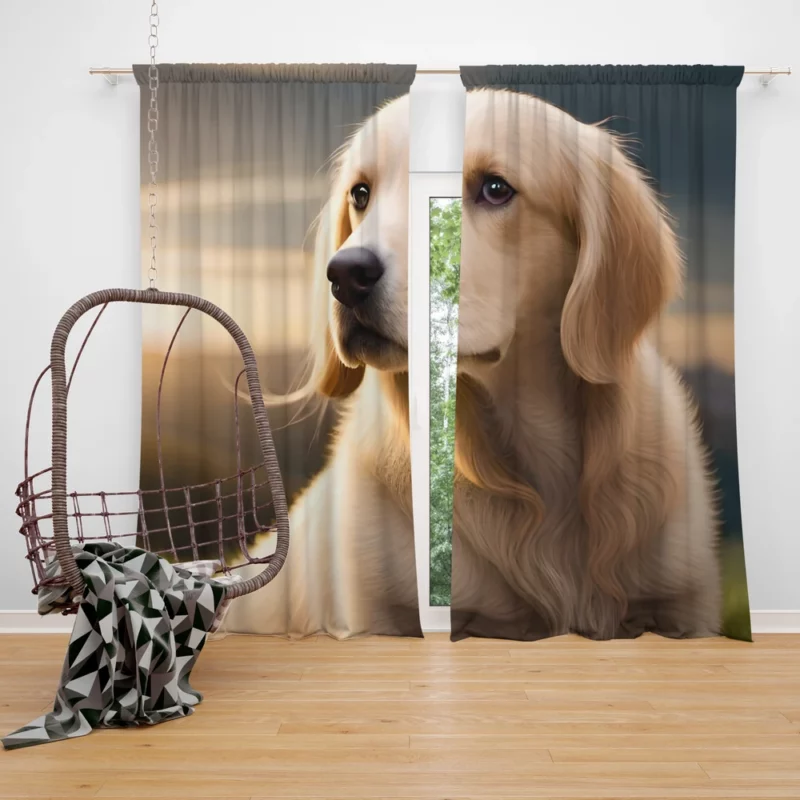 Golden Retriever Under Cloudy Sky Window Curtain