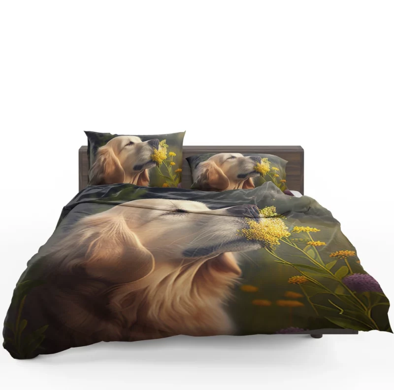 Golden Retriever in Flower Field Bedding Set 1