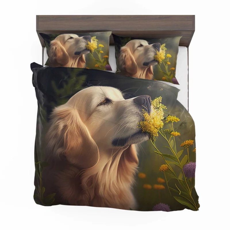 Golden Retriever in Flower Field Bedding Set 2