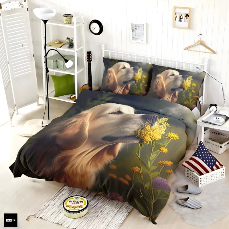 Golden Retriever in Flower Field Bedding Set