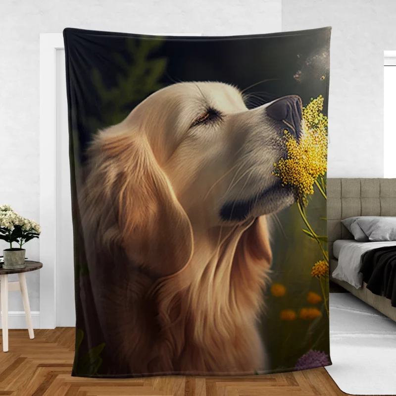 Golden Retriever in Flower Field Fleece Blanket