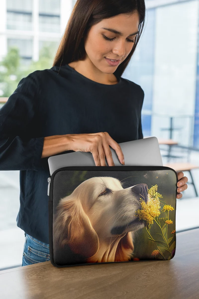 Golden Retriever in Flower Field Laptop Sleeve 1