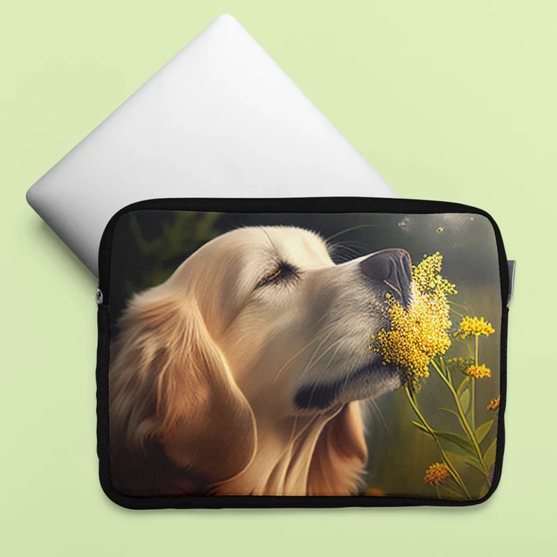 Golden Retriever in Flower Field Laptop Sleeve