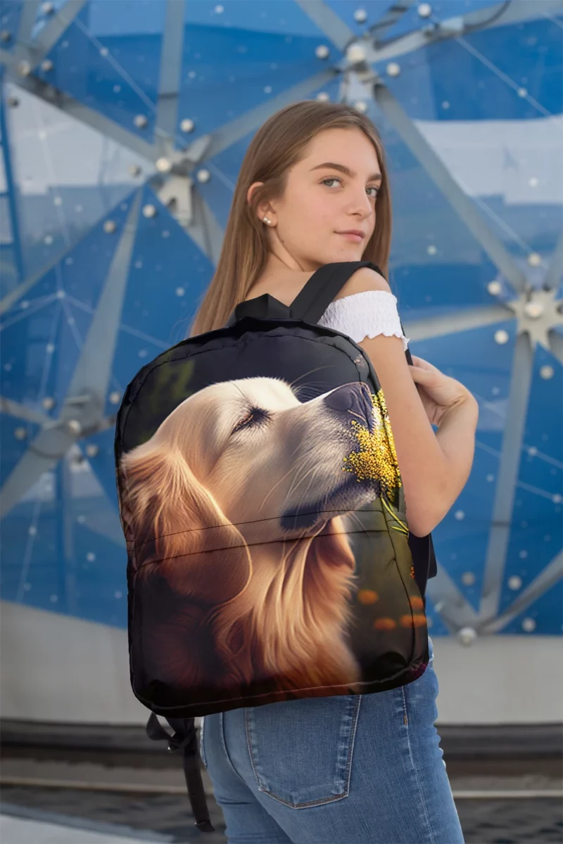 Golden Retriever in Flower Field Minimalist Backpack 2