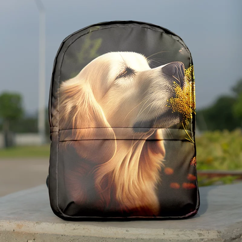 Golden Retriever in Flower Field Minimalist Backpack