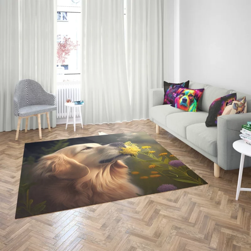 Golden Retriever in Flower Field Rug 2