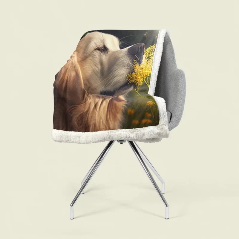 Golden Retriever in Flower Field Sherpa Fleece Blanket 1