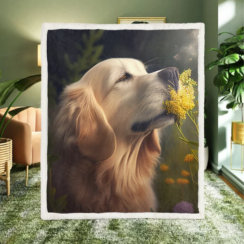 Golden Retriever in Flower Field Sherpa Fleece Blanket