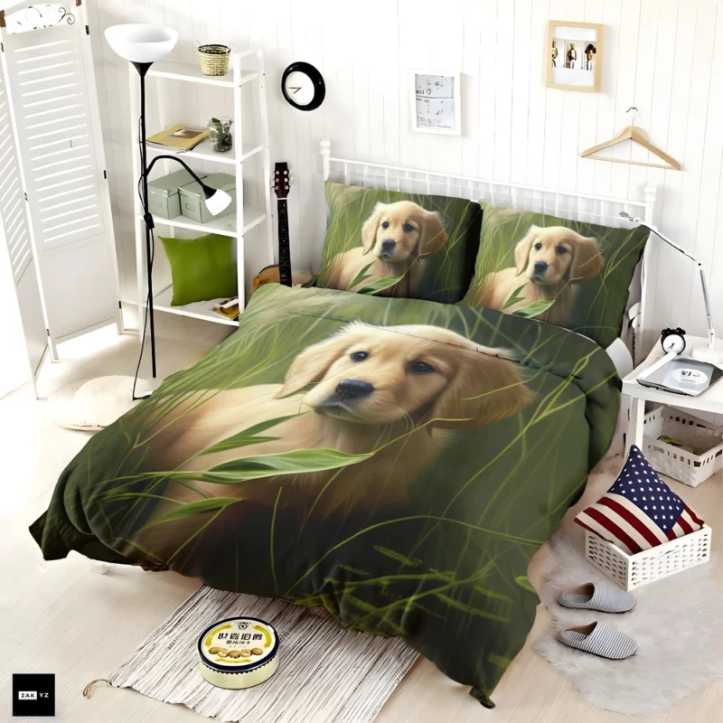 Golden Retriever in Leafy Field Bedding Set