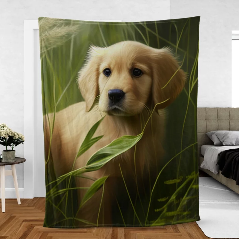 Golden Retriever in Leafy Field Fleece Blanket