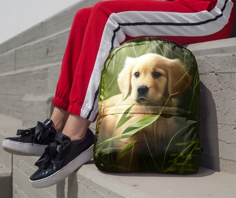 Golden Retriever in Leafy Field Minimalist Backpack 1