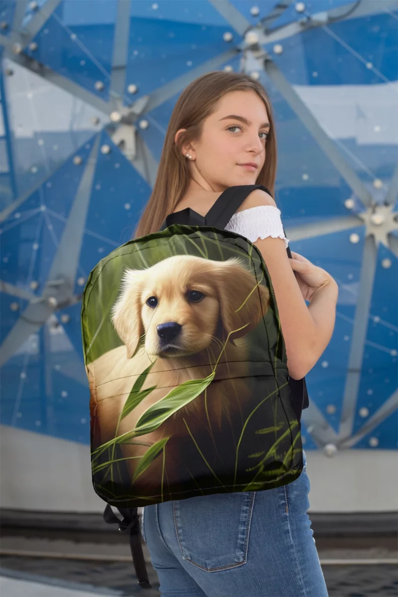 Golden Retriever in Leafy Field Minimalist Backpack 2