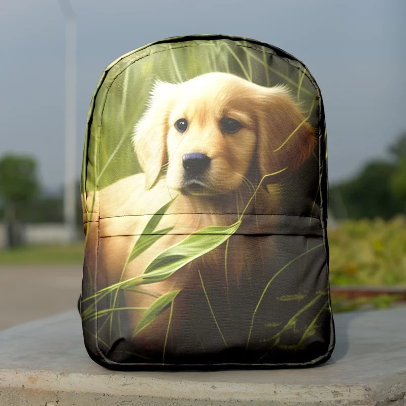 Golden Retriever in Leafy Field Minimalist Backpack