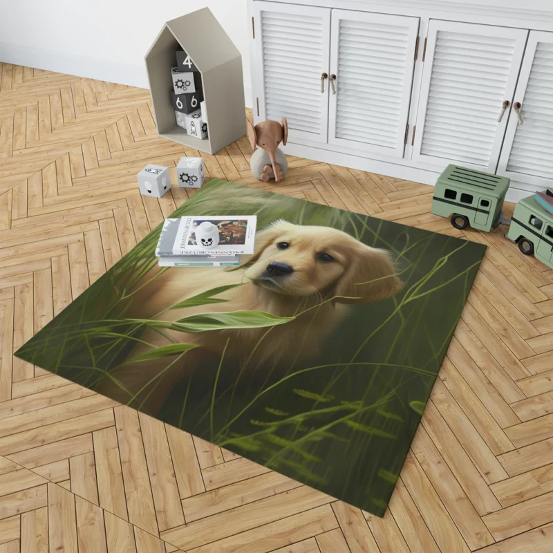 Golden Retriever in Leafy Field Rug 1