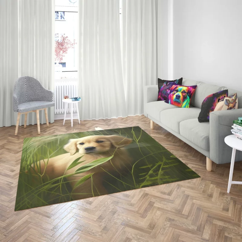 Golden Retriever in Leafy Field Rug 2