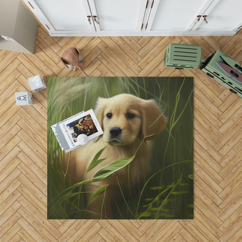 Golden Retriever in Leafy Field Rug