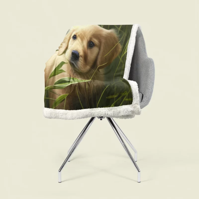 Golden Retriever in Leafy Field Sherpa Fleece Blanket 1