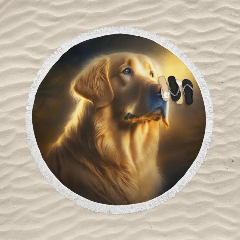 Golden Retriever in Sunlight Round Beach Towel