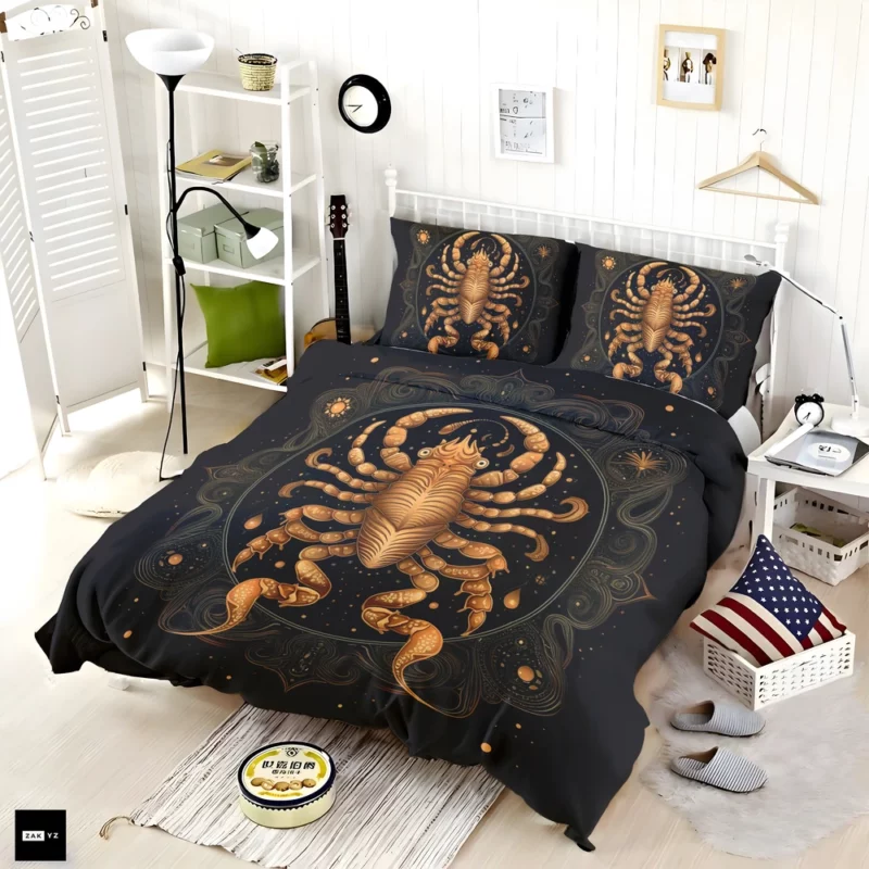 Golden Scorpion Zodiac Sign Bedding Set