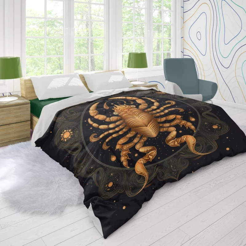 Golden Scorpion Zodiac Sign Duvet Cover