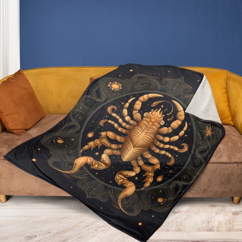 Golden Scorpion Zodiac Sign Fleece Blanket 1