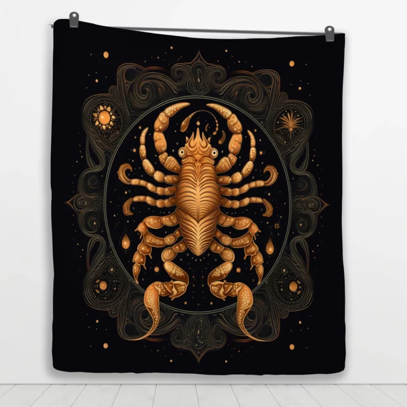 Golden Scorpion Zodiac Sign Quilt Blanket 1