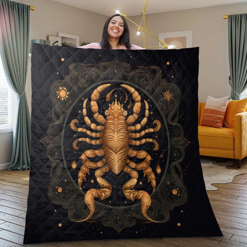 Golden Scorpion Zodiac Sign Quilt Blanket