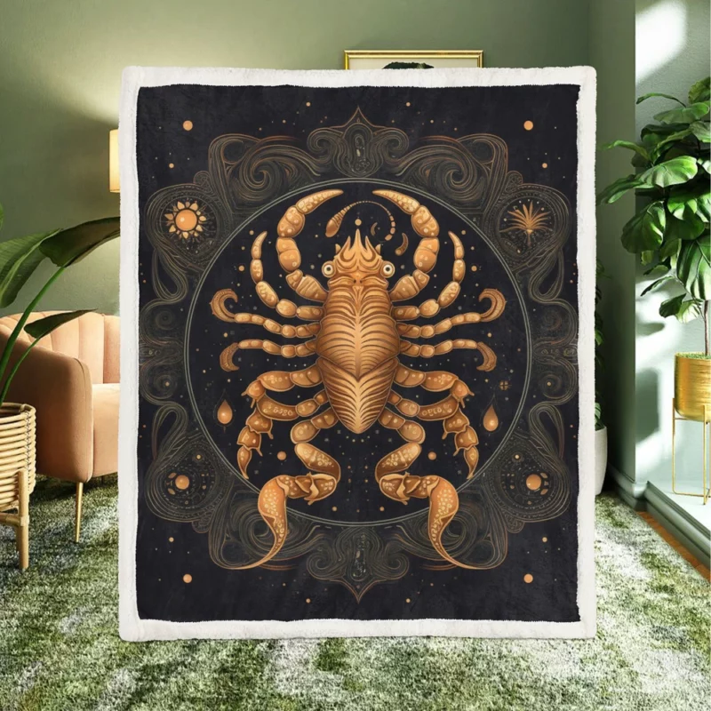 Golden Scorpion Zodiac Sign Sherpa Fleece Blanket