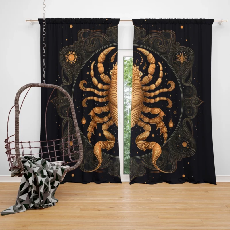 Golden Scorpion Zodiac Sign Window Curtain