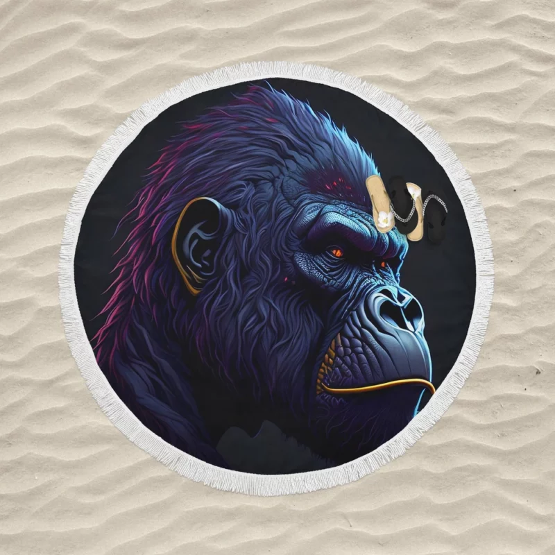 Gorilla Head Portrait Round Beach Towel