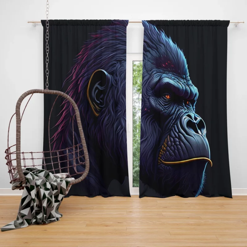 Gorilla Head Portrait Window Curtain