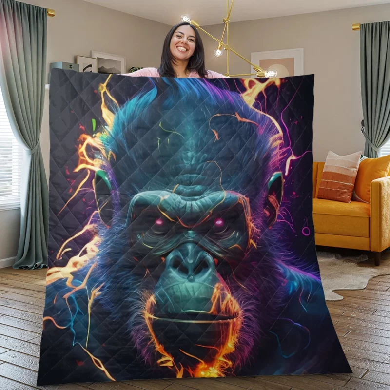 Gorilla With Fiery Expression Quilt Blanket