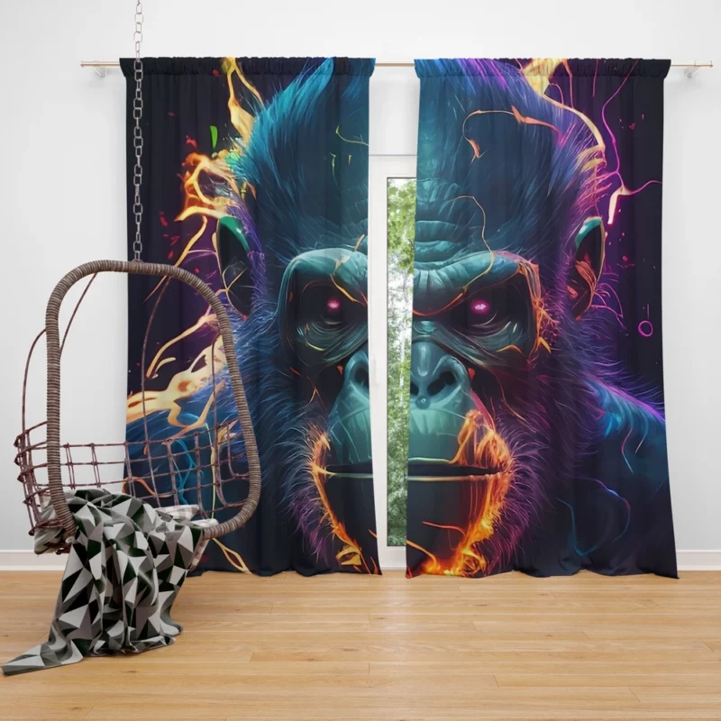 Gorilla With Fiery Expression Window Curtain